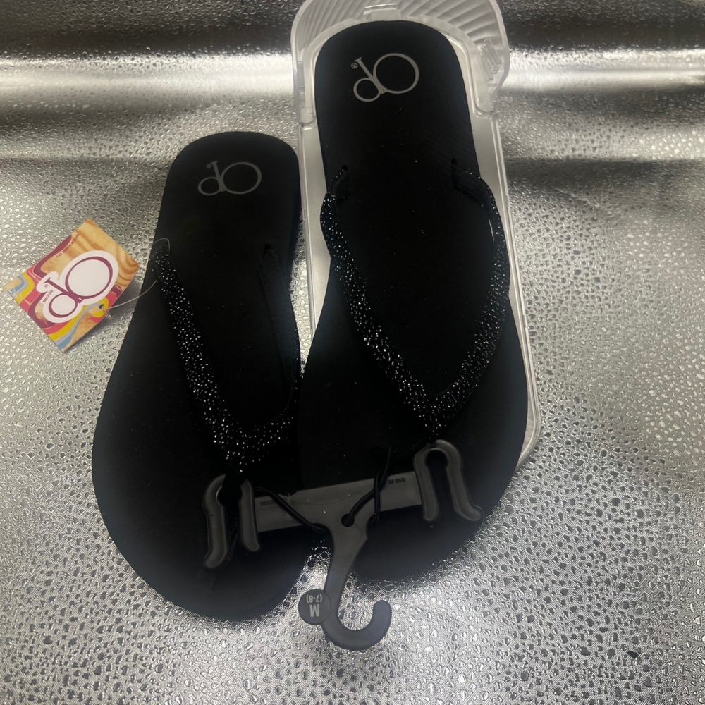 Ocean Pacific OP Womens Liviana Flip Flop Sandals Black Silver Glitter M 7-8